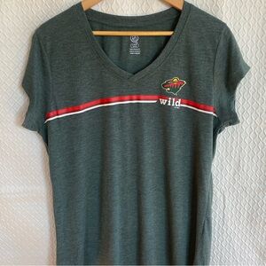 NHL Wild V-Neck T-Shirt with Wild Logo. NWOT. Large. Sage Green/Gray.
